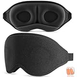 Aosun Schlafmaske für Seitenschläfer, 2023 Upgrade 3D Augenmaske Schlafmasken für Herren und Frauen, 100% Lichtblockierende Schlafbrille mit Verstellbarem Gummiband für Reisen (Schwarz)