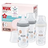 NUK Perfect Match Babyflaschenset | Ab 3 Monate | Passt sich dem Baby an | Temperature Control | Anti-Colic | 260 ml | BPA-frei | Silikontrinksauger, Medium | Regenbogen und Zweig | 3 Stück