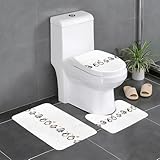 Rutschfeste Bodenmatte, 3er-Set, Motiv: WHJSHOP Schmetterling und Cartoon-Pinguin, U-förmige WC-Bodenmatte, fest befestigt, saugfähig und langlebig, dick und bequem