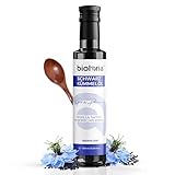 Bioleria Schwarzkümmelöl ungefiltert inkl. Holzlöffel | 100% Kaltgepresst, Ohne Zusatzstoffe | Reich an Omega-3 & Omega-6 Fettsäuren sowie Thymochinon | Ägyptische Nigella Sativa