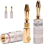 NEXMEX Bananenstecker - 4 Stück Stecker als Set - Steckverbinder 24K vergoldet für Lautsprecherkabel - für HiFi Receiver Verstärker