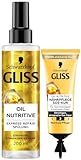 Gliss Express-Repair-Spülung Oil Nutritive (200 ml) nährt strohiges, strapaziertes Haar, mit Hitzeschutz & SOS-Intensiv-Kur Oil Nutritive (15 ml) Haarkur für intensive Reparatur