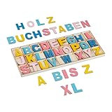 Relaxdays Holzbuchstaben Set, 104-teilig, Großbuchstaben A-Z, 5 cm hoch, XL Buchstaben zum Basteln, Deko Alphabet, bunt