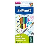 Pelikan 700146 12 Bicolor-Buntstifte, 24 Farben, rund, jeder Buntstift mit 2 verschiedenfarbigen Enden, farbig lackiert in Minenfarbe