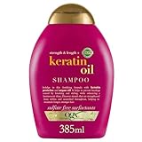 OGX Strength & Length + Keratin Oil Shampoo (385 ml), kräftigendes Anti-Haarbruch-Shampoo mit Keratin Proteinen und Arganöl, Haarpflege Shampoo, sulfatfrei