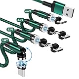 SUNTAIHO Ladekabel Magnetisch USB-Kabel [4Stück, 0.5M+1M+1M+2M] 3 in 1 Magnetisches Ladekabel 360° und 180° Drehbar USB C Magnet Kabel für Micro USB/Type C/i-Produkt - Grün