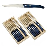 SanheKit Steakmesser-Set, Edelstahl mit hohem Kohlenstoffgehalt, Holzgriff, ergonomisches Griffdesign, gezacktes Fleischmesser, scharfe Tafelmesser (12pcs set with wooden box)