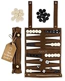 Amari ® Reise Backgammon aus 100% Leder - Rollbares Backgammon für Reisen und Unterwegs – Back Gammon Hochwertig Koffer Spiel Reisespiel Reisebackgammon Leder