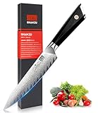 SHAN ZU Damast Küchenmesser, Profi Allzweckmesser Kochmesser 15 cm, Damastmesser 67 Schichten Edelstahl Japanischer Stahl 10Cr15Mov Profi Küchenmesser Messer, Mit G10 Griff - GYO Series