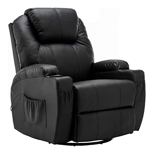 MCombo Massagesessel Fernsehsessel Relaxsessel mit Heizung Dreh 360° Schaukel Schwarz