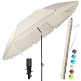4smile Strandschirm SunnyJoy, Ø 180 cm Beige - UPF 80+ Sonnenschirm Strand mit Hülle, Sonnenschirm Balkon - Strandschirm windfest stabil, platzsparender Balkon Schirm als Ersatz für Kurbelschirm