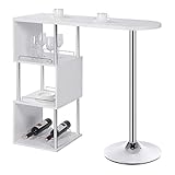 WOLTU Bartisch Stehtisch Bistrotisch Bartheke Tresentisch, mit 3 Ablagefläche, mit Weinregale, Metall, MDF, Weiß, 113x40x105cm(BxTxH)