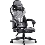 Dowinx Gaming Stuhl Racing Gamer Stuhl mit Frühling Kissen, Ergonomischer Gaming Sessel mit Massage, Bürostuhl PU Leder PC-Stuhl Verbreiterte Rückenlehne 150KG (Schwarz Weiß)