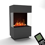 GLOW FIRE Wasserdampf Kamin OGF 1 Mini (Standkamin) - Elektrokamin mit realistischen LED 3D-Flammen, Knistereffekt & Fernbedienung, 55x96x40 cm - Opti-Myst 400 Elektro Kamin, Grau