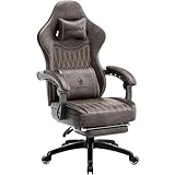 Dowinx Gaming Stuhl mit Frühling Kissen,Racing Gamer Stuhl mit Massage Lendenwirbelstütze, Ergonomischer Gaming Sessel mit Fußstütze Bürostuhl PU Leder Braun