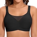 Jiuday BH Damen ohne Bügel Große Brüste Starker Halt Push Up BH ohne Buegel Seamless Bequem Klassische Soft Nahtloser Bügelloser T Shirt Bra Gepolstert Mesh Bralette (Flacher V Schwarz,2XL)