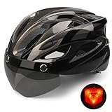 Shinmax Fahrradhelm Herren Damen,Fahrradhelm mit Visier Abnehmbarer Schutzbrille MTB Helm mit LED Rücklicht Sicherheitsschutz für Erwachsene Radhelm Einstellbarer 56-62CM (A-Schwarz Titan)