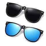 2 Stück Sonnenbrillen Clip für Brille, Polarisierte Sonnenclips Blendschutz UV400 Flip-up Sonnenbrille Linse passen über Korrekturbrillen für Damen Herren