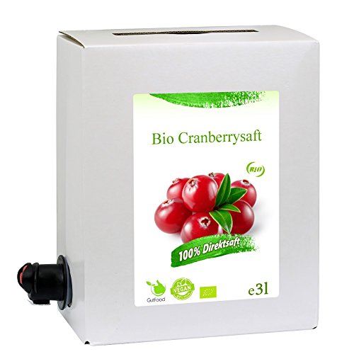GutFood - 3 Liter Bio Cranberrysaft - Bio Cranberry Saft in praktischer Bag in Box Packung (1 x 3 l Saftbox) - Muttersaft aus Bio Cranberries Erstpressung
