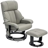 HOMCOM Relaxsessel mit Hocker, drehbarer Fernsehsessel mit Massagefunktion, Liegefunktion, Massagesessel mit Fernbedienung, Seitentasche, Ruhesessel aus Kunstleder für Wohnzimmer Grau