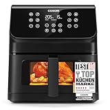 COSORI Airfryer, Heißluftfritteuse 6,2L mit Sichtfenster und Shake Reminder, 12-in-1 Heissluftfritteuse, Fritteuse 85 Prozent weniger Fett, 50 Rezepte, 55 Prozent energiesparend, einfache Reinigung