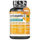 Vitamin C Hochdosiert 1000mg, 200 Tabletten 100% Vegan (1 pro Tag/6+ Monate), Ascorbinsäure Vitamin C Supplement für Immunsystem, Haut, Müdigkeit, Kollagenbildung, Alternative zu Gummies
