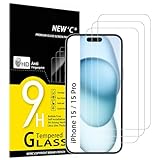 NEW'C 3 Stück, Panzer Schutz Glas für iPhone 15 (6,1'), Frei von Kratzern, 9H Härte, HD Displayschutzfolie, 0.33mm Ultra-klar, Ultrabeständi