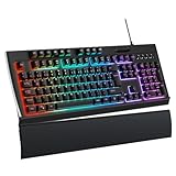 OMOTON Halbmechanische Gaming-Tastatur, Programmierbare Tastatur, Magnetische Handballenauflage, QWERTZ Tastatur Hintergrundbeleuchtung 26 Tasten Anti-Ghosting, Windows,PS4,Schwarz