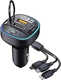 OBEST Bluetooth 5.0 FM-Transmitter, drahtloser Audio-Adapter für Auto, Zigarettenanzünder-Ladegerät mit PD-Anschluss 25 W und QC3.1 USB