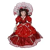 Inzopo Porzellanpuppe 15.74 Stehend mit rotem Abendkleid & Hut und lockigem Haar Schöne Handgemachte Puppen zum Geburtstag