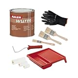 Adler Wurm Ex Holzschutzmittel ideal zum Holzschutz vor Schädlingen mit 2x Pinsel + Lackroller Set mit Farbwanne, farblos 2,5l