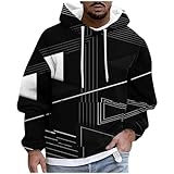 DxanDn Hoodie Herren Oversize Casual Geometrischem Aufdruck Langarm Kapuzenpullover Mit Tasche Mode Pullover mit Kapuze Outdoor Sport Streetwear Leicht Basic Sweatshirt Warm Pulli Hoody Kapuzenpulli