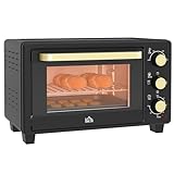 HOMCOM Minibackofen 1400W 100-230℃ Pizzaofen mit 60 Min. Timer, 16 L Mini Backofen mit Backblech, Grillrost, Krümelblech, Tablettgriff Schwarz