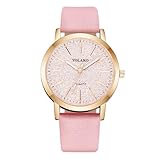 OFFCUP Damenuhr, Damen Analog Quarz Uhr mit Leder Armband, Uhren Damen Einfache Business Klassische Armbanduhr Lässig Quarzuhr Kleideruhr, 3 Zeiger, 39 mm Gehäusegröße -Rosa