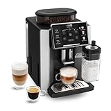 Krups Sensation Milk Kaffeevollautomat, XL Sensor-Touch Bedienfeld, 300 ml Milchbehälter, 6 Getränke auf Knopfdruck, perfekter Milchschaum, Metall-Brühgruppe, Filterkaffee, Silber/Schwarz, EA912E10
