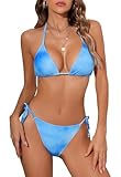 Halcurt Triangel Bikini Set Damen Neckholder Bikinioberteil Verstellbare Bademode Unterteil Seitlicher Schnürung Zweiteiliger Badeanzug M