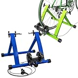 Indoor Fahrradtrainer – 6 Gänge, faltbar & robust mit Vorderradstütze & Stahlgestell, Fahrrad Rollentrainer Grün