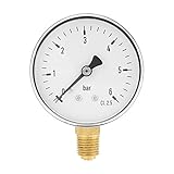 Arbeitsmanometer Manometer Für Co2, Luftdruckmesser, 1/4 'NPT Lufthydraulischer Manometer 0-6 bar Seitenmontage-Manometer, Manometer