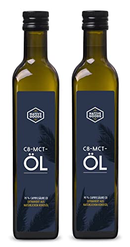 C8 MCT Öl BIO aus Kokosöl 1000 ml (2x 500 ml) - 95 % Caprylsäure - geschmacksneutral - ketogen | native goods