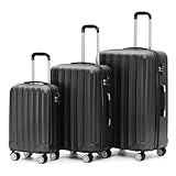 BEIBYE TSA-Schloß 2080 Zwillingsrollen 3 TLG. Reisekofferset Koffer Kofferset Trolley Trolleys Hartschale (Schwarz)