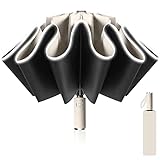 Poligono Regenschirm Sturmfest, Taschenschirm Groß für Herren und Damen, Umgekehrter Regenschirm 10 Rippen, Automatisch Auf und Zu, kompakt, Durchmesser 105 cm (Beige)