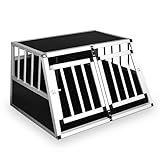 Defacto Hundetransportbox Alu Hundebox Reisebox Autobox Gittertür abschließbar Aluminium Transportbox für Hunde Tiertransportbox (Silber, (XXL) 95X85X69 cm)