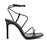 Damen Stiletto High Heel Sandalen Damen Riemchen-Knöchelgurt Quadrat Zehenschuhe Größe 3-8