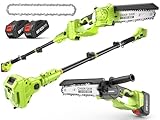 Supstable Akku-Hochentaster 8000 mAh & 8 Zoll Mini-Kettensäge mit Akku 2-in-1, Astsäge mit 2,8 m Teleskopstange, werkzeuglose Kettenspannung, 180° schwenkbarer Motorkopf, Akku-Säge für Hobbygärtner