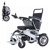 Bueuwe Rollstuhl Elektrisch Faltbar Leicht Elektrorollstuhl, Elektrischer Rollstuhl für Drinnen und Auf Reisen, Faltbarer Rollstuhl mit Elektroantrieb, Hohe Reichweite, Unterstützung 150 Kg, Silber