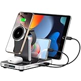 SwanScout Induktive Ladestation für iPhone, 5 in 1 Ladestation für iPhone 16/15/14/13/12 Serie, Kabelloses Ladegerät für Apple Watch Ultra 2/10/9/8, für AirPods/iPad/Tablet/Switch, SwanScout 901M