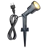 LED Gartenstrahler mit Erdspieß 5w 400lm, IP65 Wasserdicht Schwenkbar Pflanzenstrahler Gartenleuchte Rasenlicht 3000k für Garten Terrasse Außenbereich, mit 1,500mm Kabel und Verlängertes Rohr