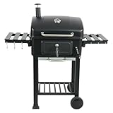 Pobbycrafm Holzkohlegrill, Grillwagen Räucherofen mit Deckel, Höhenverstellbarer Kohleschale, Thermometer, Verstellbaren Lüftungsöffnungen Picknickgrill für Outdoor Garten Party Camping
