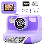 Sofortbildkamera Kinder,LETSHAHA 1080P 20MP Kinderkamera Sofortbildkamera mit 10X,2.4 Zoll Bildschirm Videokamera Schwarzweiß Gedrucktes Foto mit 3 Rollen Druckpapier & 32GB Karte, Geschenk Kinder