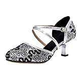 Paillettenschuhe für Damen, Tanzschuhe für Damen, niedriger Absatz, Knöchelriemen, mittelhoher Blockabsatz, geschlossener Zehenbereich, Pumps mit Kreuzriemen, modisch, Pailletten-Leder, spitzer